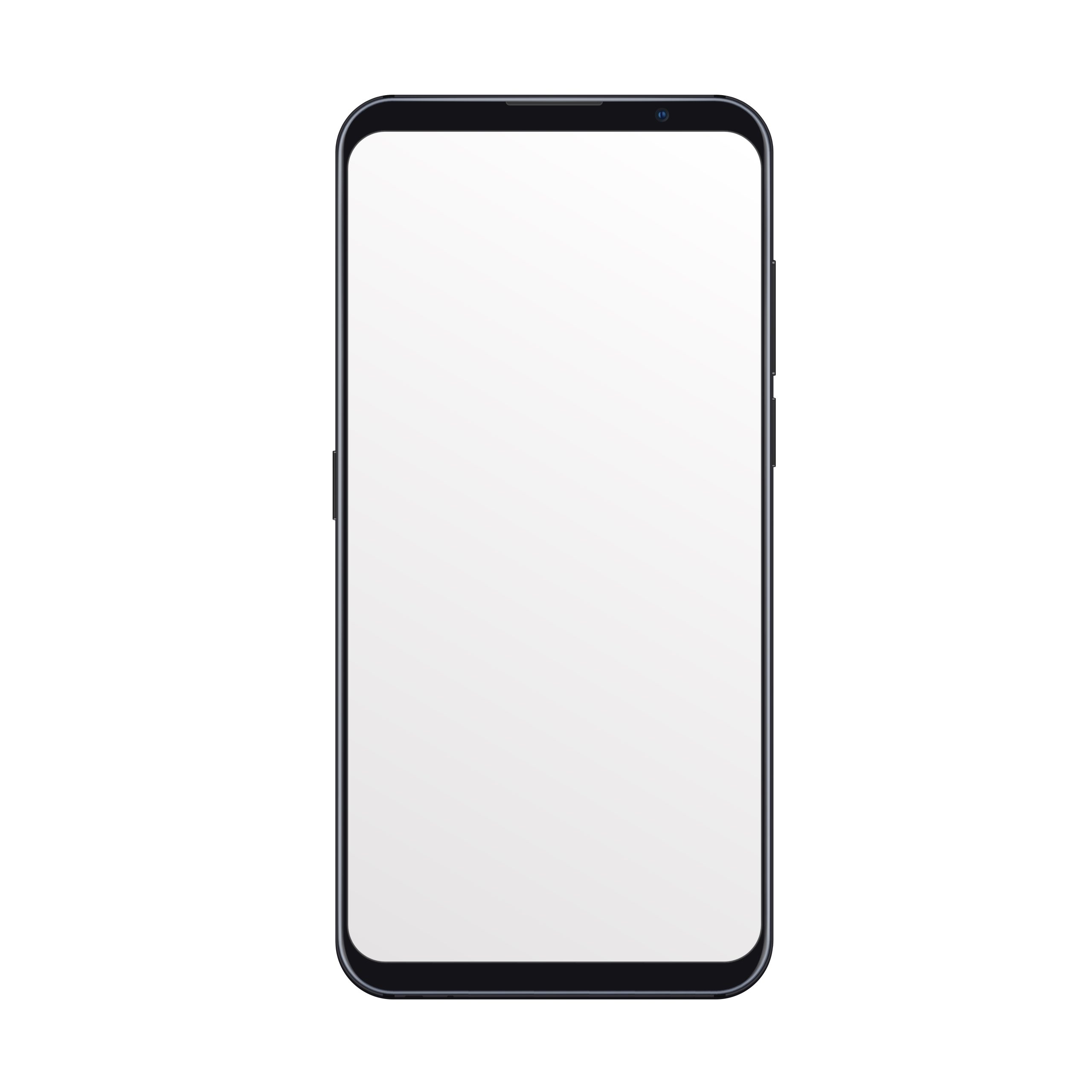 Realistic trendy smartphone mockup with blank black screen isolated on white background. For any user interface test or presentation